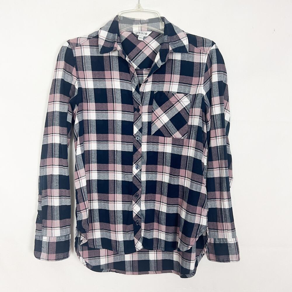 Orvis Women's Plaid Flannel Button Down Shirt Size XS